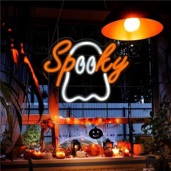 Halloween Ghost Neon Sign Acrylic LED Spooky Light Cute Wall Hanging Widow Door - Picture 3 of 7
